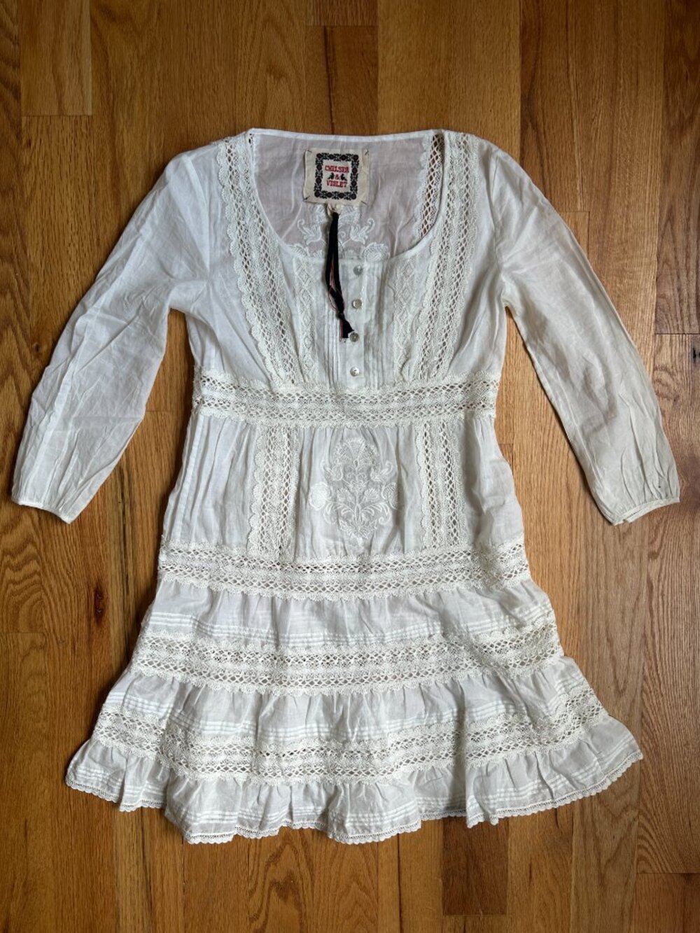 Chelsea & Violet - White Embroidered Lace Boho Dress - Size XS